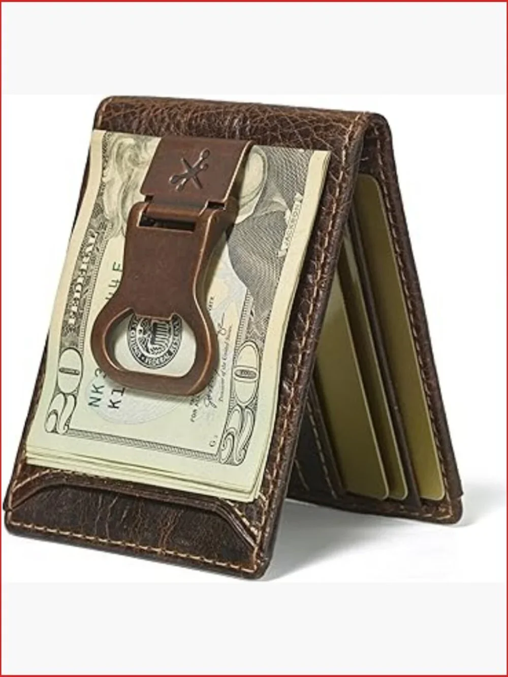 Bottle Opener Bifold Money Clip Wallet for Men, Slim Front Pocket Card Holder